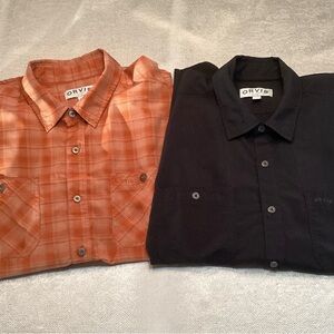 Orvis Men's Plaid Orange and Solid Black Shirts LOT of 2